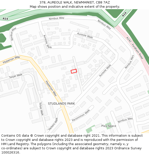 378, AUREOLE WALK, NEWMARKET, CB8 7AZ: Location map and indicative extent of plot