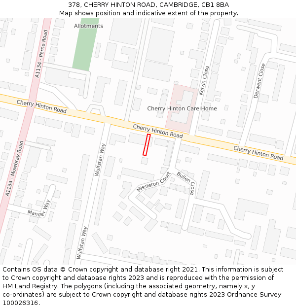 378, CHERRY HINTON ROAD, CAMBRIDGE, CB1 8BA: Location map and indicative extent of plot