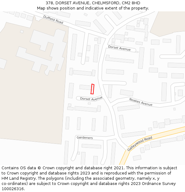 378, DORSET AVENUE, CHELMSFORD, CM2 8HD: Location map and indicative extent of plot