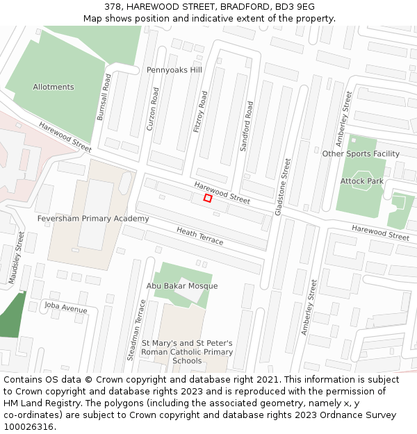 378, HAREWOOD STREET, BRADFORD, BD3 9EG: Location map and indicative extent of plot