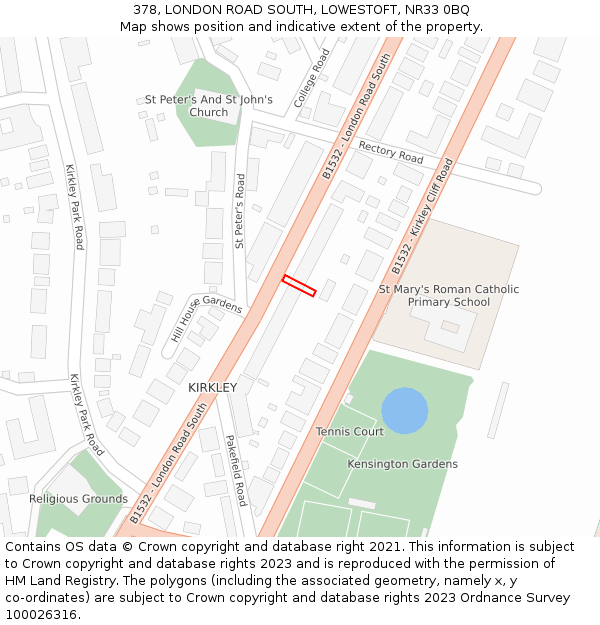 378, LONDON ROAD SOUTH, LOWESTOFT, NR33 0BQ: Location map and indicative extent of plot