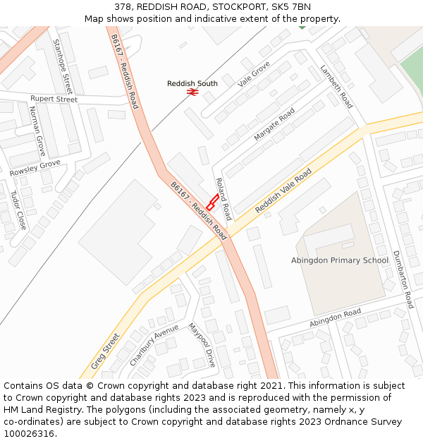 378, REDDISH ROAD, STOCKPORT, SK5 7BN: Location map and indicative extent of plot
