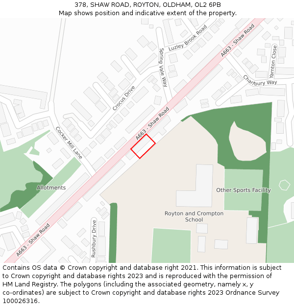 378, SHAW ROAD, ROYTON, OLDHAM, OL2 6PB: Location map and indicative extent of plot