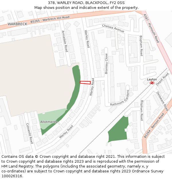 378, WARLEY ROAD, BLACKPOOL, FY2 0SS: Location map and indicative extent of plot