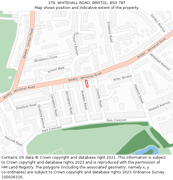 378, WHITEHALL ROAD, BRISTOL, BS5 7BT: Location map and indicative extent of plot