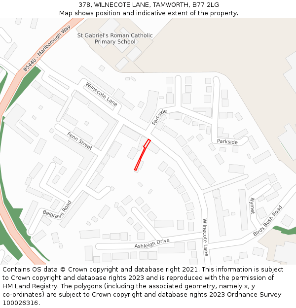 378, WILNECOTE LANE, TAMWORTH, B77 2LG: Location map and indicative extent of plot