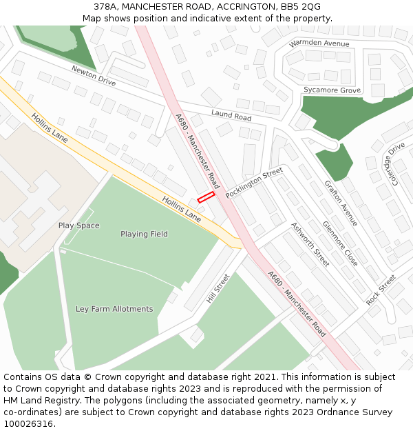 378A, MANCHESTER ROAD, ACCRINGTON, BB5 2QG: Location map and indicative extent of plot