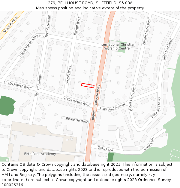 379, BELLHOUSE ROAD, SHEFFIELD, S5 0RA: Location map and indicative extent of plot