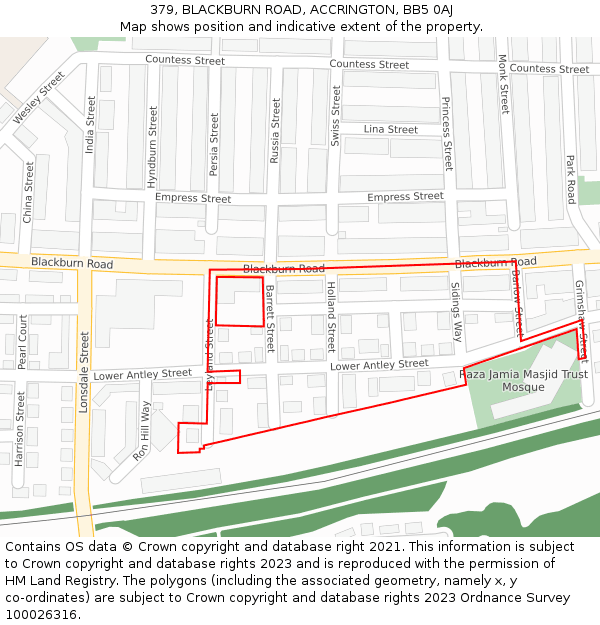 379, BLACKBURN ROAD, ACCRINGTON, BB5 0AJ: Location map and indicative extent of plot