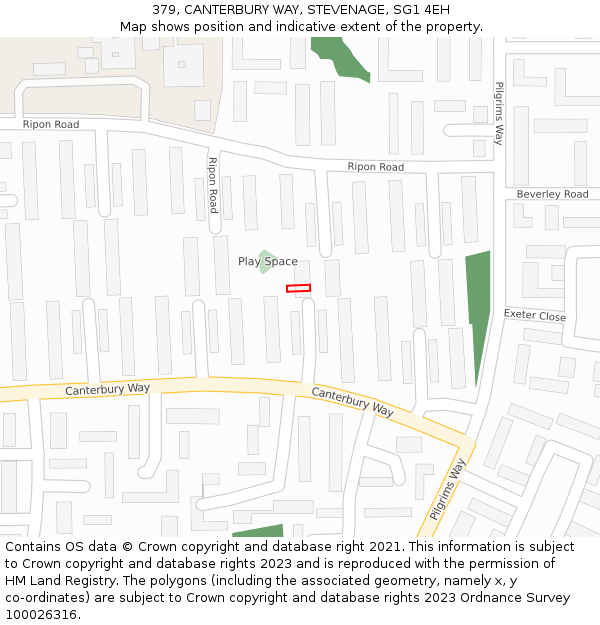379, CANTERBURY WAY, STEVENAGE, SG1 4EH: Location map and indicative extent of plot