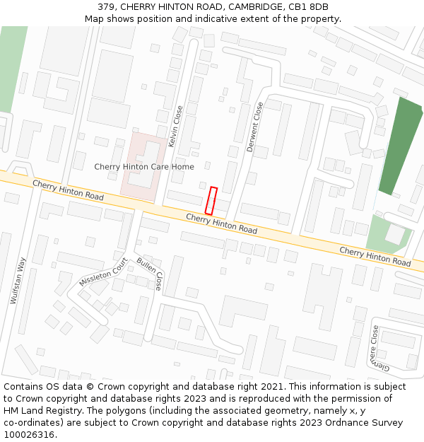 379, CHERRY HINTON ROAD, CAMBRIDGE, CB1 8DB: Location map and indicative extent of plot