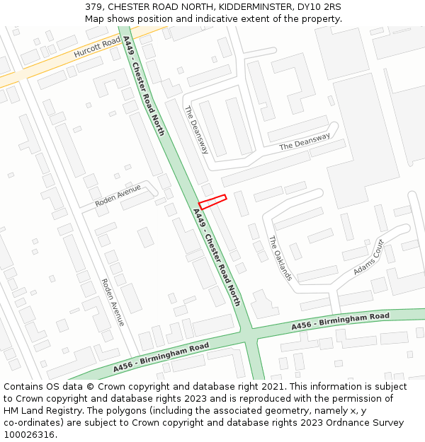379, CHESTER ROAD NORTH, KIDDERMINSTER, DY10 2RS: Location map and indicative extent of plot
