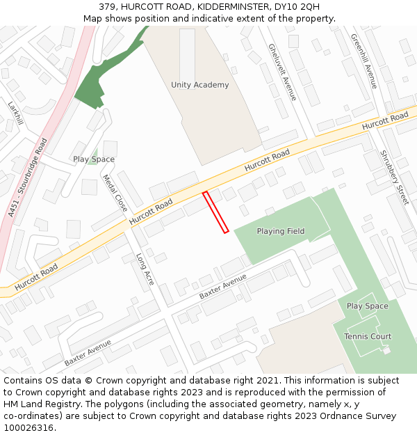 379, HURCOTT ROAD, KIDDERMINSTER, DY10 2QH: Location map and indicative extent of plot