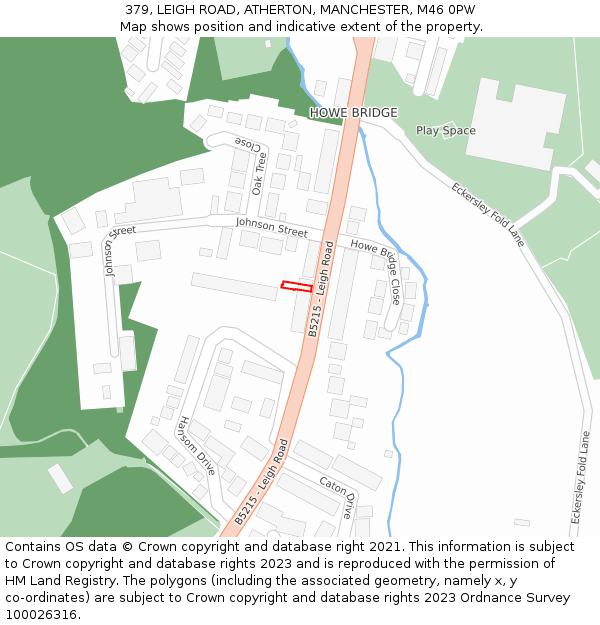 379, LEIGH ROAD, ATHERTON, MANCHESTER, M46 0PW: Location map and indicative extent of plot