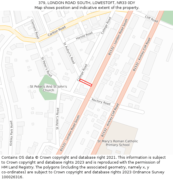 379, LONDON ROAD SOUTH, LOWESTOFT, NR33 0DY: Location map and indicative extent of plot