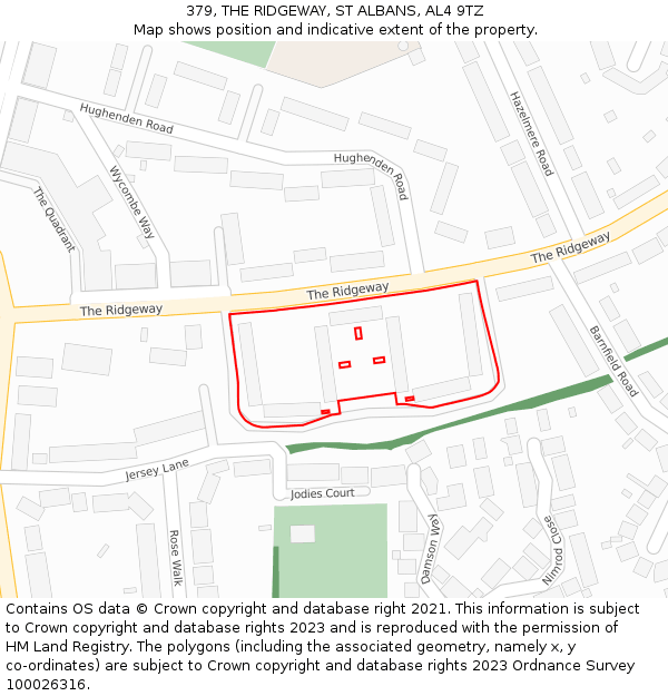 379, THE RIDGEWAY, ST ALBANS, AL4 9TZ: Location map and indicative extent of plot