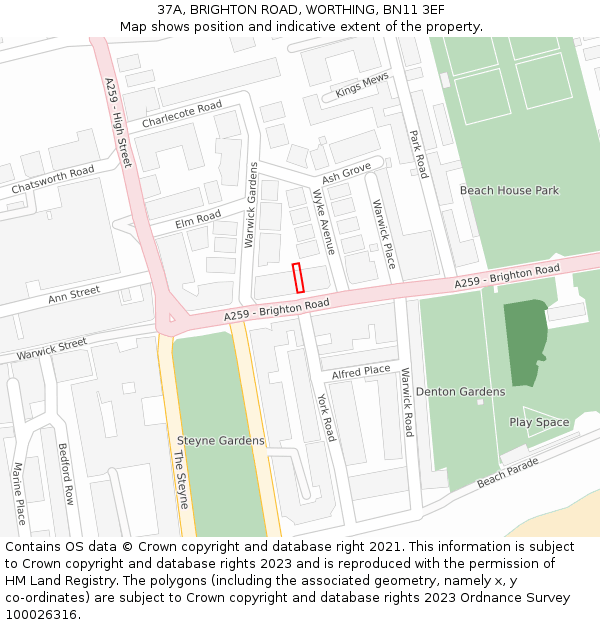 37A, BRIGHTON ROAD, WORTHING, BN11 3EF: Location map and indicative extent of plot