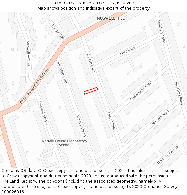 37A, CURZON ROAD, LONDON, N10 2RB: Location map and indicative extent of plot