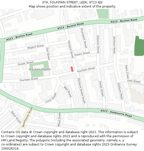 37A, FOUNTAIN STREET, LEEK, ST13 6JS: Location map and indicative extent of plot