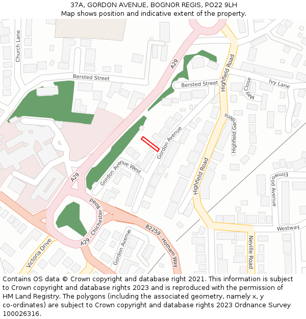 37A, GORDON AVENUE, BOGNOR REGIS, PO22 9LH: Location map and indicative extent of plot
