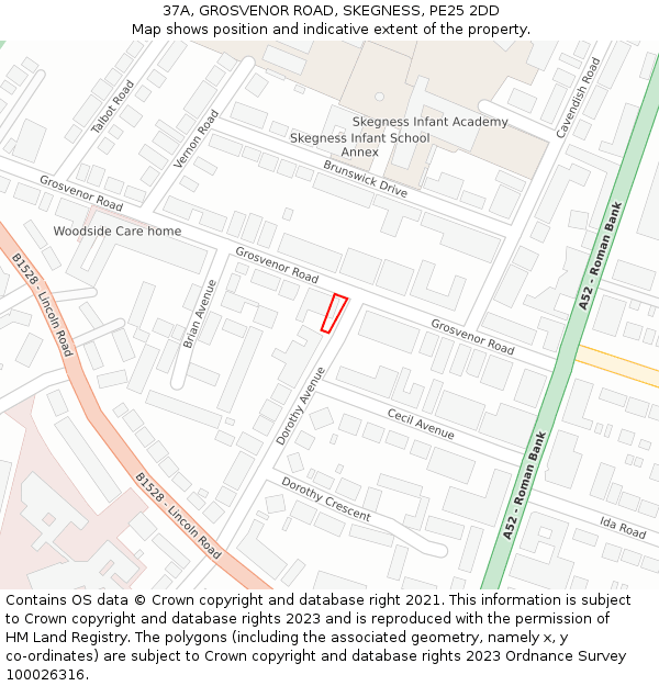 37A, GROSVENOR ROAD, SKEGNESS, PE25 2DD: Location map and indicative extent of plot