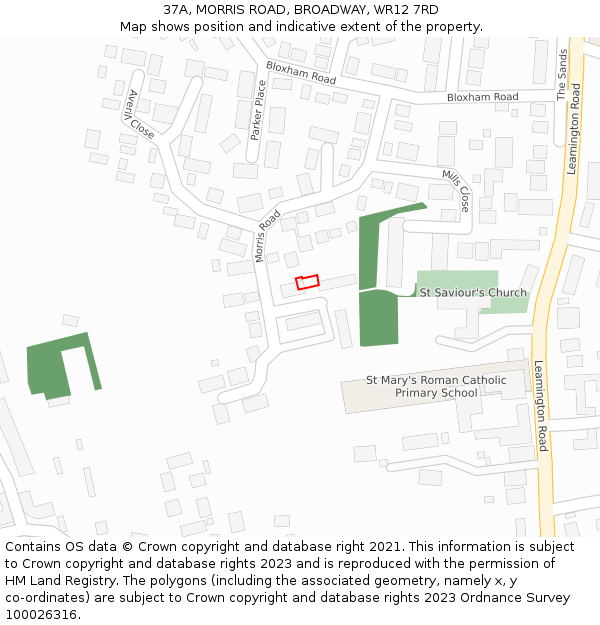 37A, MORRIS ROAD, BROADWAY, WR12 7RD: Location map and indicative extent of plot