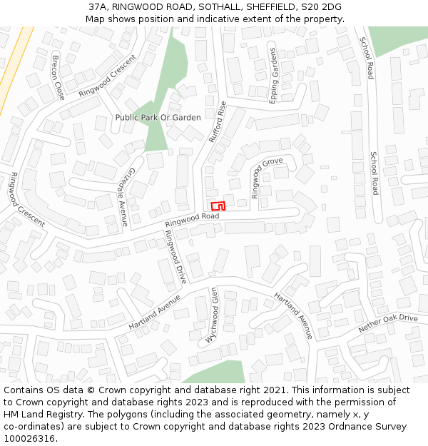 37A, RINGWOOD ROAD, SOTHALL, SHEFFIELD, S20 2DG: Location map and indicative extent of plot