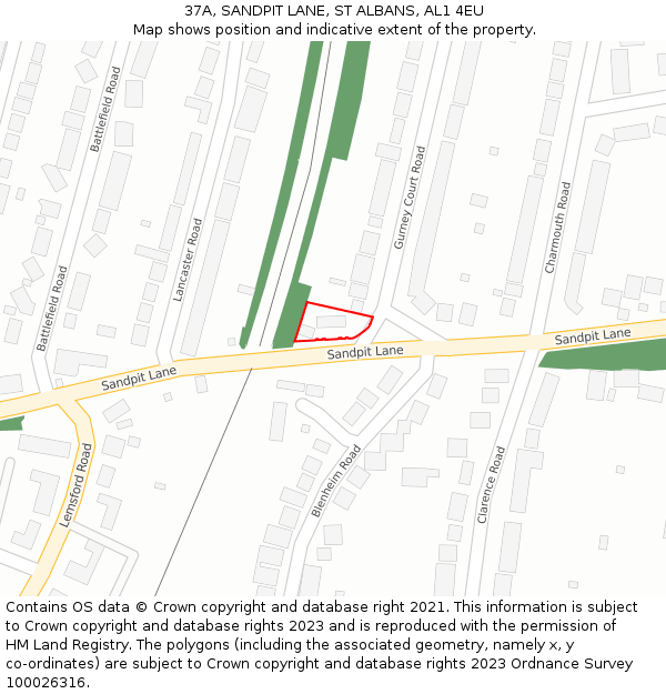 37A, SANDPIT LANE, ST ALBANS, AL1 4EU: Location map and indicative extent of plot