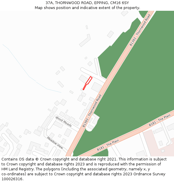 37A, THORNWOOD ROAD, EPPING, CM16 6SY: Location map and indicative extent of plot