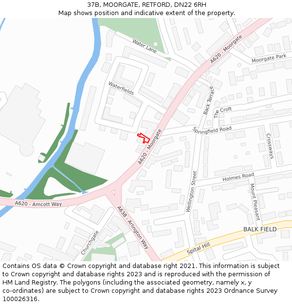 37B, MOORGATE, RETFORD, DN22 6RH: Location map and indicative extent of plot