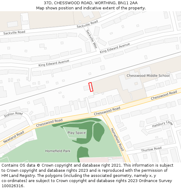 37D, CHESSWOOD ROAD, WORTHING, BN11 2AA: Location map and indicative extent of plot