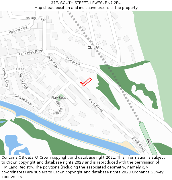 37E, SOUTH STREET, LEWES, BN7 2BU: Location map and indicative extent of plot