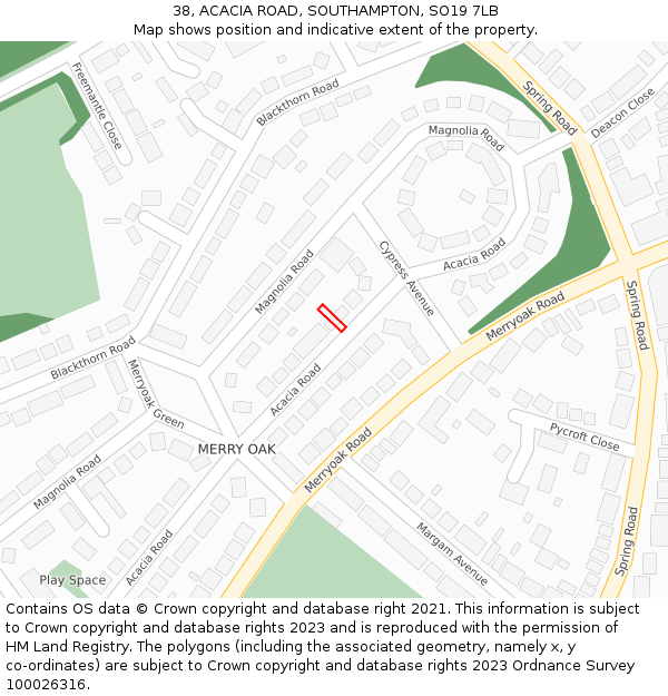 38, ACACIA ROAD, SOUTHAMPTON, SO19 7LB: Location map and indicative extent of plot