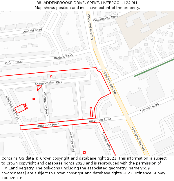 38, ADDENBROOKE DRIVE, SPEKE, LIVERPOOL, L24 9LL: Location map and indicative extent of plot