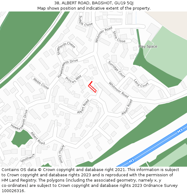 38, ALBERT ROAD, BAGSHOT, GU19 5QJ: Location map and indicative extent of plot