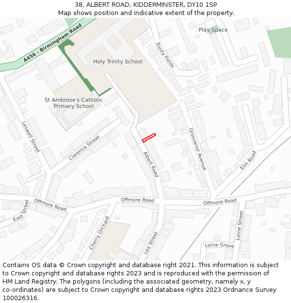 38, ALBERT ROAD, KIDDERMINSTER, DY10 1SP: Location map and indicative extent of plot