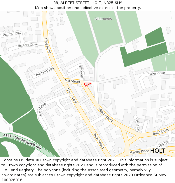 38, ALBERT STREET, HOLT, NR25 6HY: Location map and indicative extent of plot