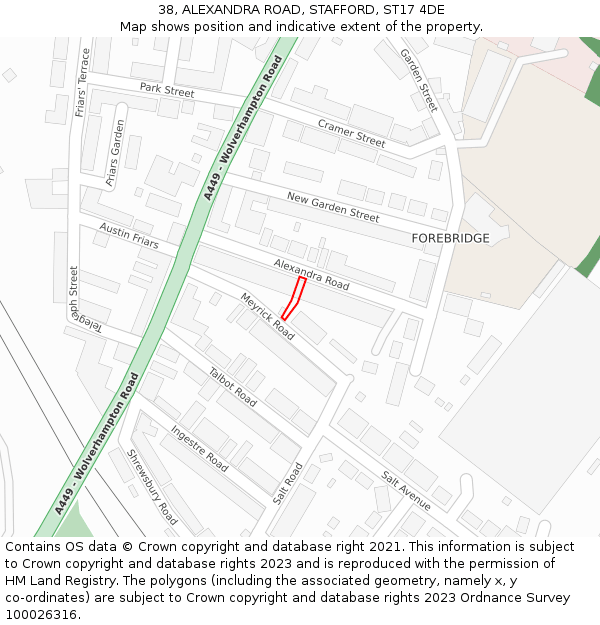 38, ALEXANDRA ROAD, STAFFORD, ST17 4DE: Location map and indicative extent of plot