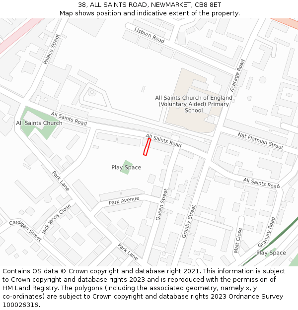 38, ALL SAINTS ROAD, NEWMARKET, CB8 8ET: Location map and indicative extent of plot