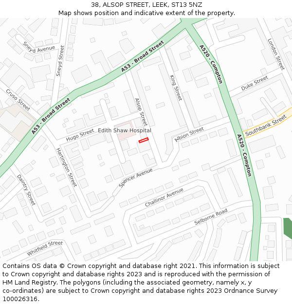 38, ALSOP STREET, LEEK, ST13 5NZ: Location map and indicative extent of plot