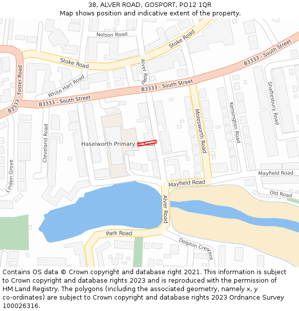 38, ALVER ROAD, GOSPORT, PO12 1QR: Location map and indicative extent of plot