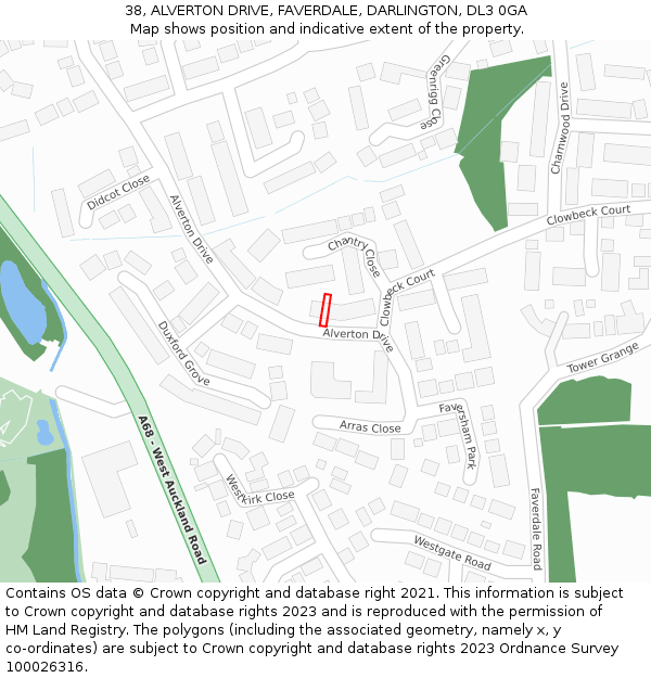 38, ALVERTON DRIVE, FAVERDALE, DARLINGTON, DL3 0GA: Location map and indicative extent of plot