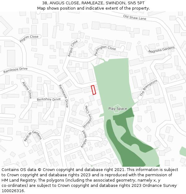 38, ANGUS CLOSE, RAMLEAZE, SWINDON, SN5 5PT: Location map and indicative extent of plot