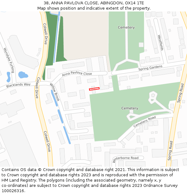 38, ANNA PAVLOVA CLOSE, ABINGDON, OX14 1TE: Location map and indicative extent of plot