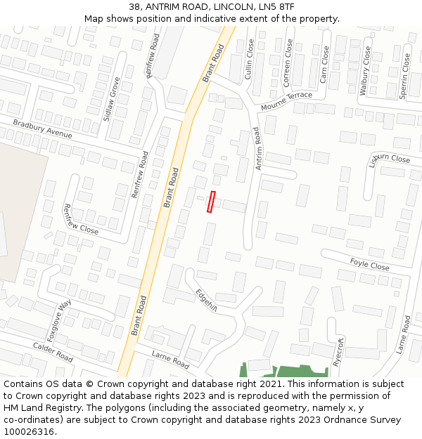 38, ANTRIM ROAD, LINCOLN, LN5 8TF: Location map and indicative extent of plot