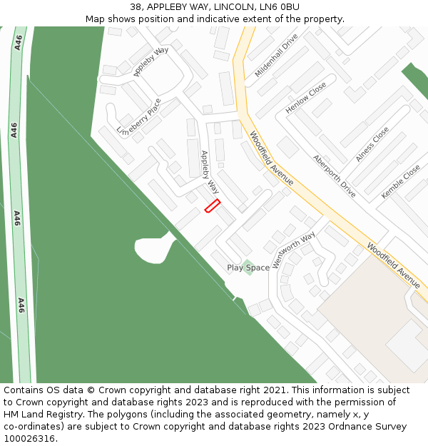 38, APPLEBY WAY, LINCOLN, LN6 0BU: Location map and indicative extent of plot
