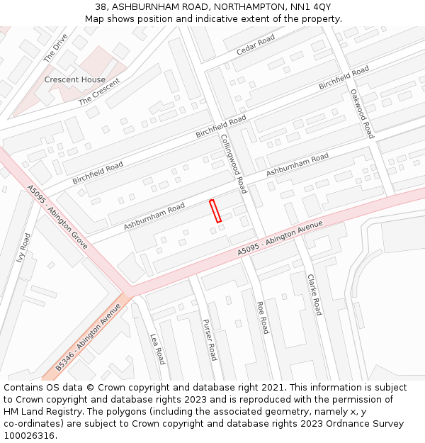 38, ASHBURNHAM ROAD, NORTHAMPTON, NN1 4QY: Location map and indicative extent of plot