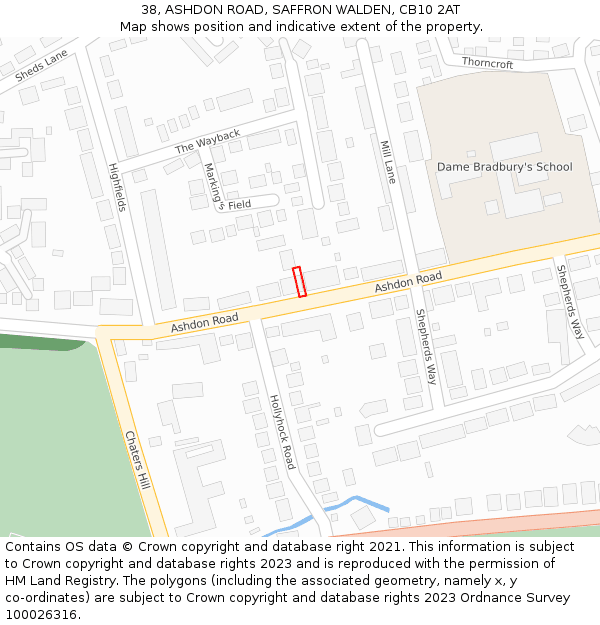 38, ASHDON ROAD, SAFFRON WALDEN, CB10 2AT: Location map and indicative extent of plot