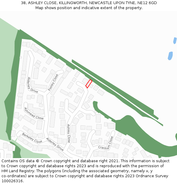 38, ASHLEY CLOSE, KILLINGWORTH, NEWCASTLE UPON TYNE, NE12 6GD: Location map and indicative extent of plot