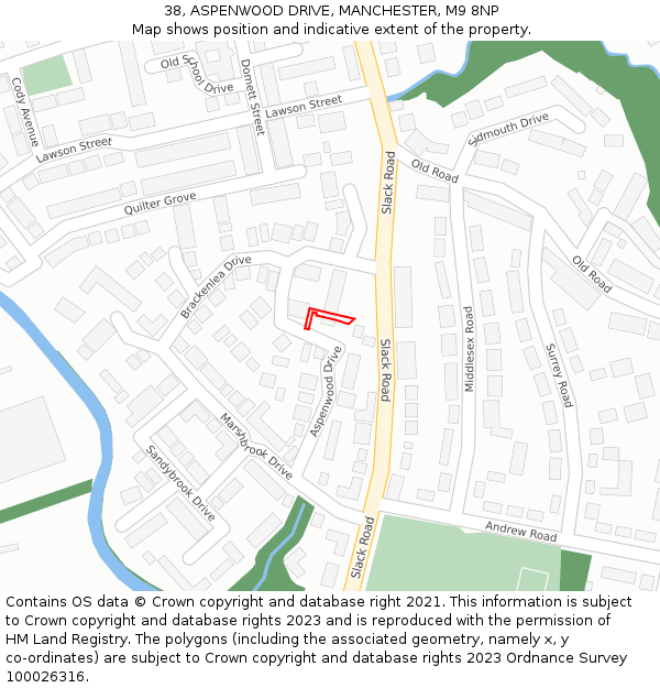 38, ASPENWOOD DRIVE, MANCHESTER, M9 8NP: Location map and indicative extent of plot